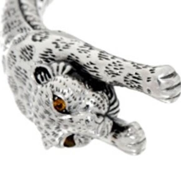 JAI Sterling Silver Leopard Hinged Cuff Bracelet J100326 - Picture 8 of 9